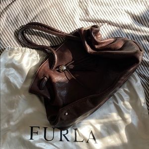 Furla top handle brown leather bag